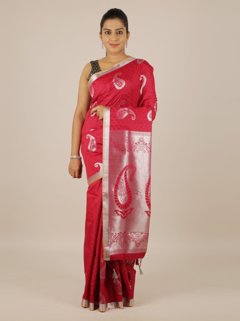 

Pothys Red & Silver-Toned Art Silk Woven Design Saree