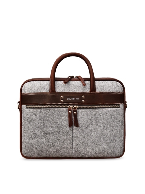 

DR. HENRY Unisex Grey & Brown Textured 14" Laptop Bag