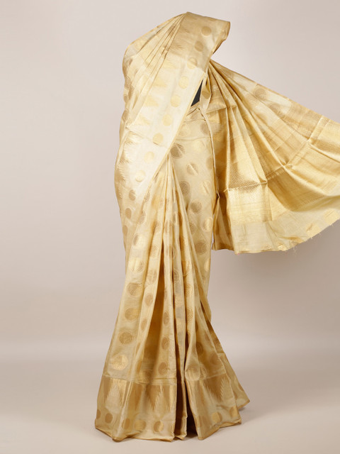 

Pothys Cream-Coloured & Gold-Toned Jute Silk Woven Design Saree
