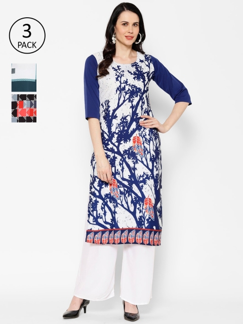 

7Threads Women Multicoloured Printed Straight Kurta Pack Of 3, Multi