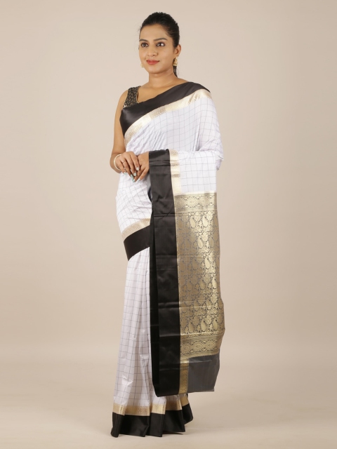 

Pothys White & Gold-Toned Art Silk Checked Saree