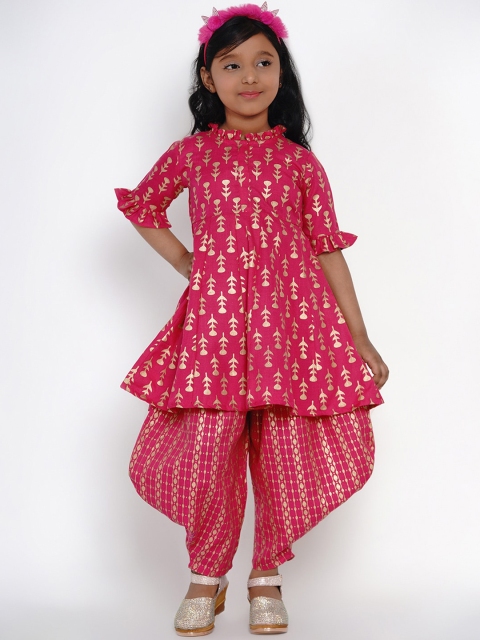 

Bitiya by Bhama Girls Pink & Gold-Toned Printed Kurta with Dhoti Pants