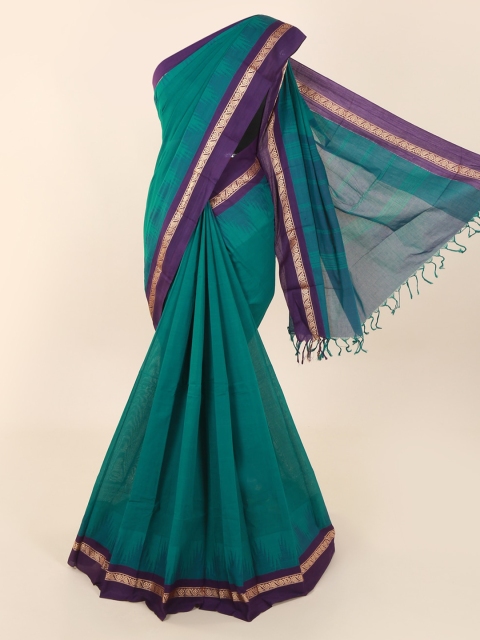 

Pothys Green & Purple Pure Cotton Solid Saree