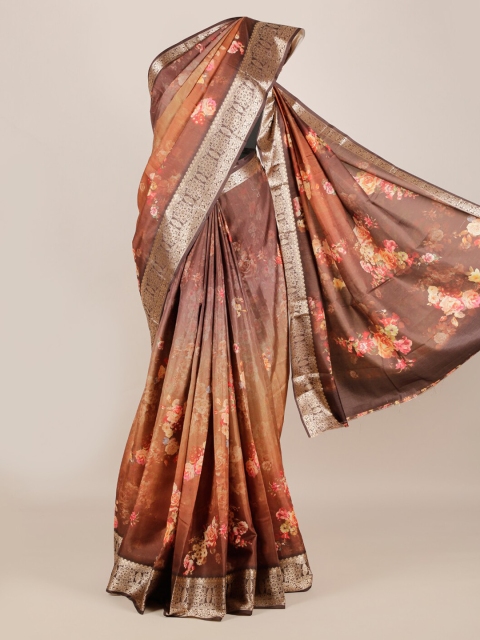 

Pothys Brown Printed Jute Silk Saree