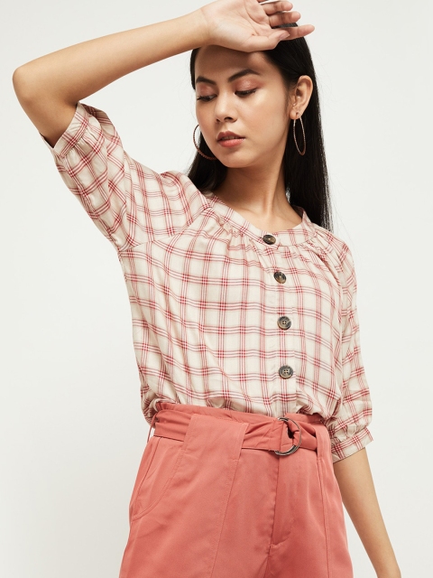 

max Women Cream-Coloured Checked Top