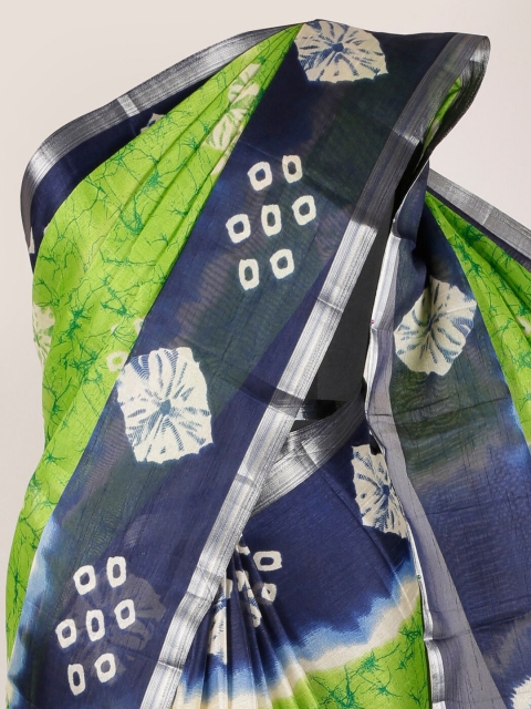 

Pothys Green & Navy Blue Jute Silk Printed Saree with Zari Border