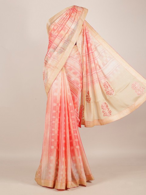 

Pothys Pink & Gold-Toned Poly Georgette Printed Saree