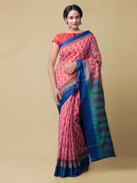 

Unnati Silks Pink Checked Handloom Chanderi Saree