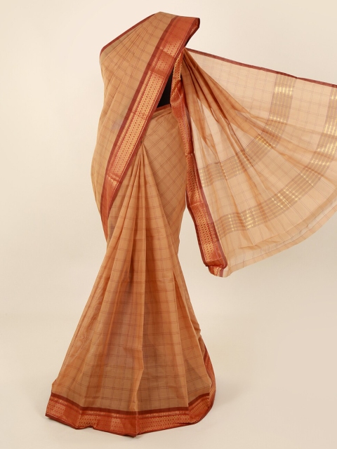 

Pothys Cream-Coloured Checked Pure Cotton Saree