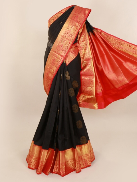 

Pothys Black Pure Silk Woven Design Kanjeevaram Saree