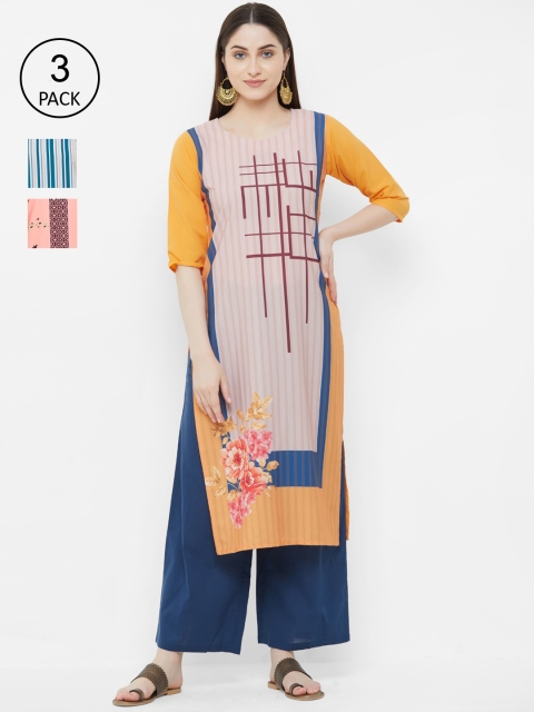 

7Threads Women Multicoloured Printed Straight Kurta Pack Of 3, Multi