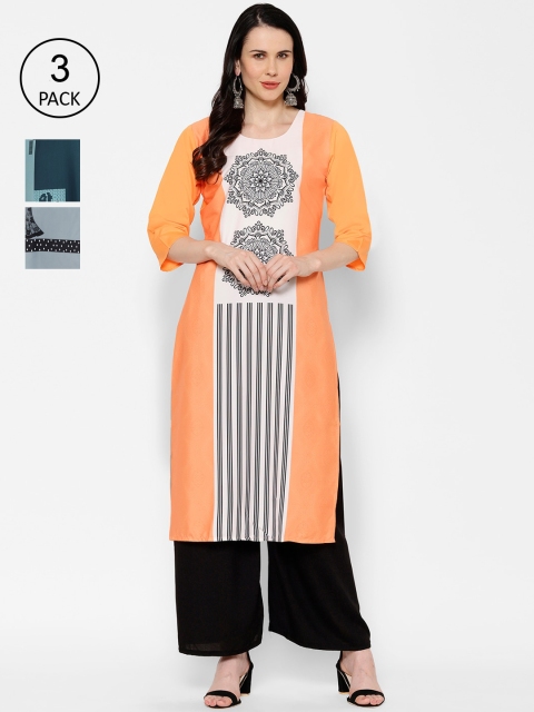 

7Threads Women Multicoloured Printed Straight Kurta Pack Of 3, Multi