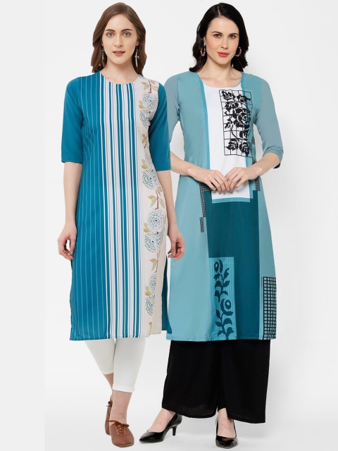 

7Threads Women Multicoloured Printed Straight Kurta Pack of 2, Multi