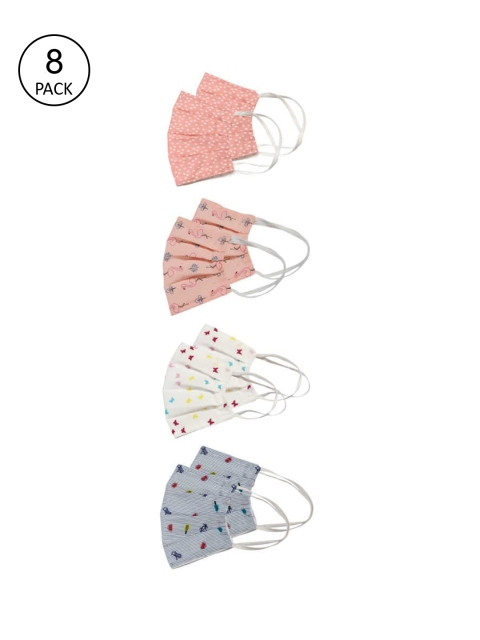 

Bellofox Unisex Pack Of 8 Printed 3-Ply Reusable Protective Cloth Masks, Peach