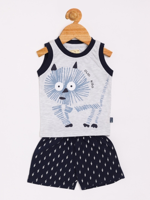 

Olio Kids Boys Grey & Navy Blue Printed T-shirt with Shorts