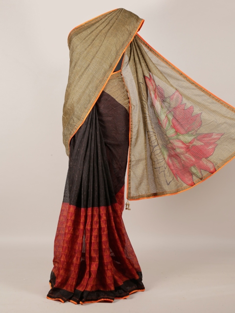 

Pothys Green & Red Jute Silk Colourblocked Saree