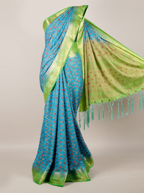 

Pothys Blue & Green Jute Silk Printed Saree