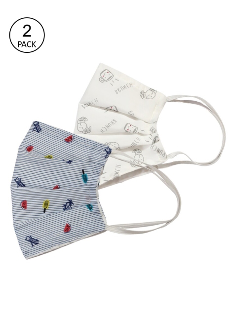 

Bellofox Unisex Pack Of 2 Printed 3Ply Reusable Protective Outdoor Face Masks, White