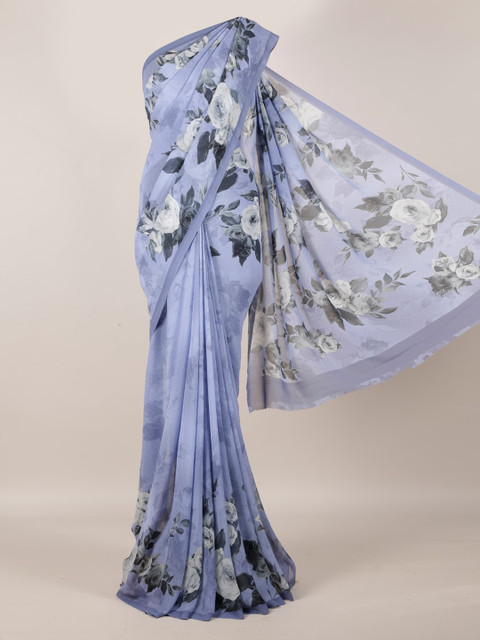 

Pothys Blue Printed Poly Georgette Saree