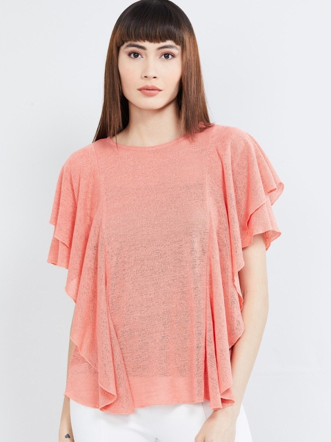 

max Women Coral Orange Solid Knitted Top