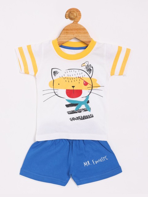

Olio Kids Boys White & Blue Printed T-shirt with Shorts
