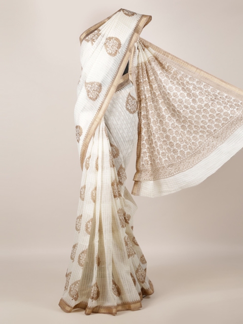 

Pothys Cream-Coloured Printed Jute Silk Saree