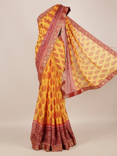 

Pothys Yellow & Red Poly Georgette Printed Saree
