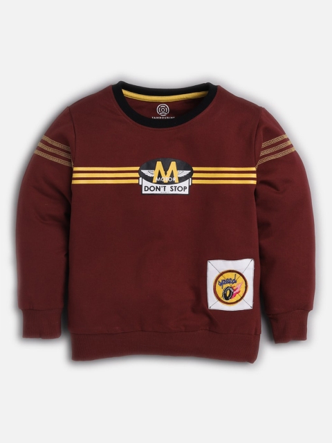 

TAMBOURINE Boys Maroon Printed Cotton Sweatshirt