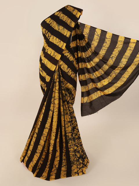 

Pothys Black & Yellow Pure Cotton Striped Saree