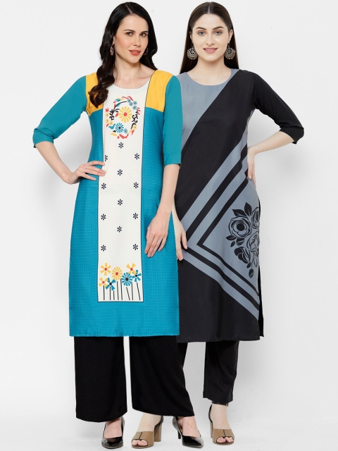 

7Threads Women Multicoloured Printed Straight Kurta Pack of 2, Multi
