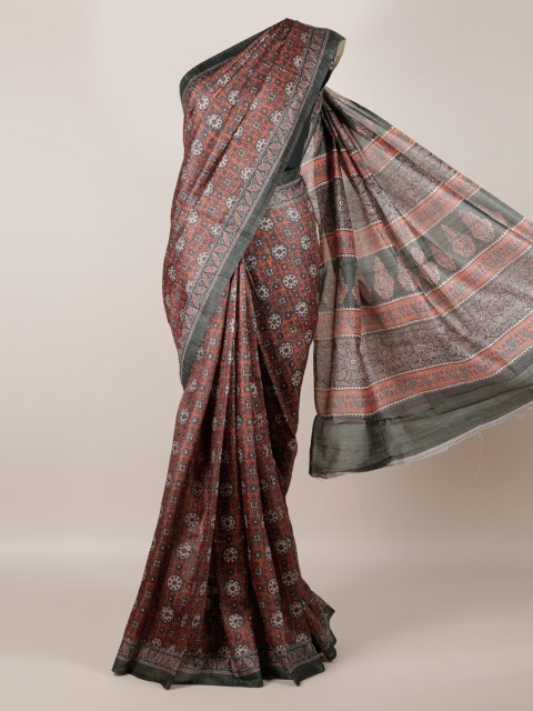 

Pothys Grey Printed Jute Silk Saree
