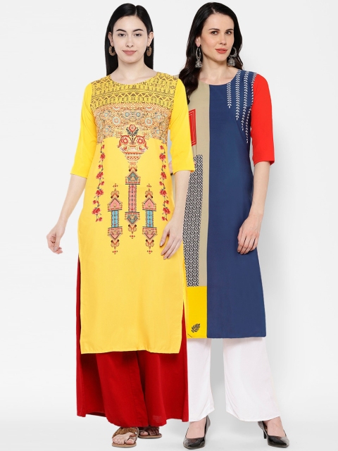 

7Threads Women Multicoloured Colourblocked Straight Kurta Pack of 2, Multi