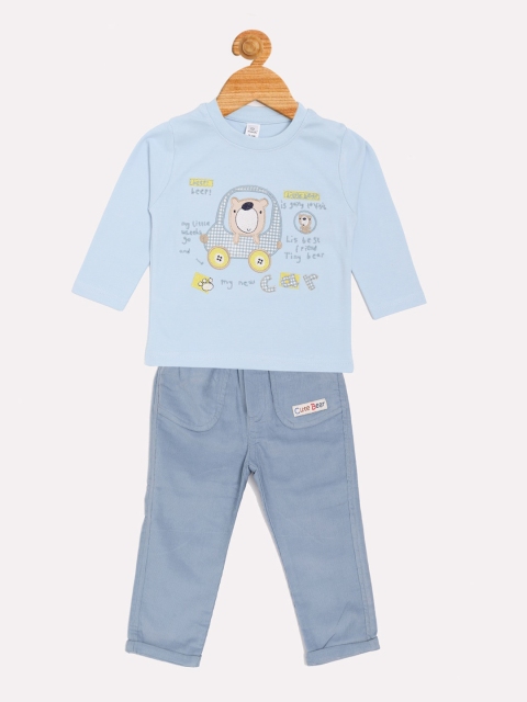 Olio Kids Boys Blue & Grey Printed T-shirt with Trousers