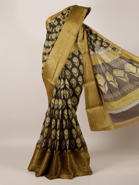 

Pothys Black & Gold-Toned Jute Silk Printed Saree