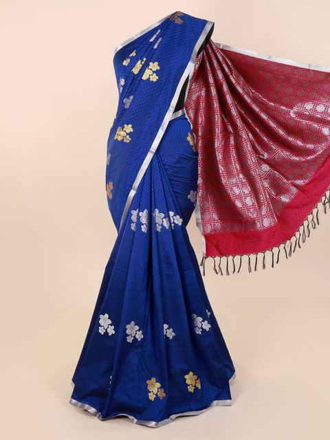 

Pothys Blue & Silver-Toned Art Silk Printed Saree with Contrast Pallu