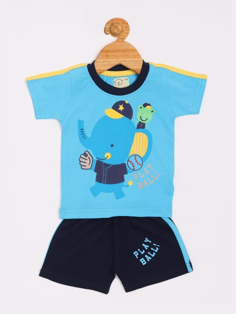 

Olio Kids Boys Blue & Navy Blue Printed T-shirt with Shorts