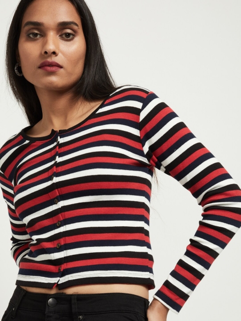 

max Women Black & Red Striped Fitted Crop Top