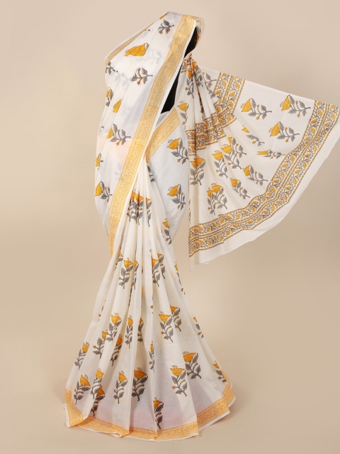 

Pothys Cream-Coloured & Yellow Pure Cotton Printed Saree