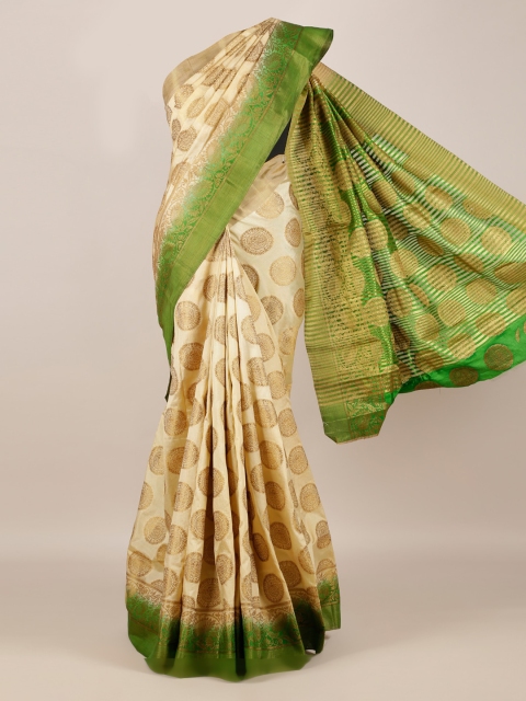 Pothys Cream-Coloured Printed Jute Silk Saree