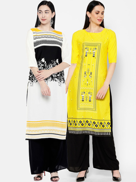 

7Threads Women Multicoloured Printed Straight Kurta Pack Of 2, Multi