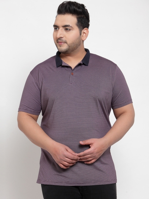 

plusS Men Purple Pin Striped Polo Collar Cotton Pure Cotton T-shirt