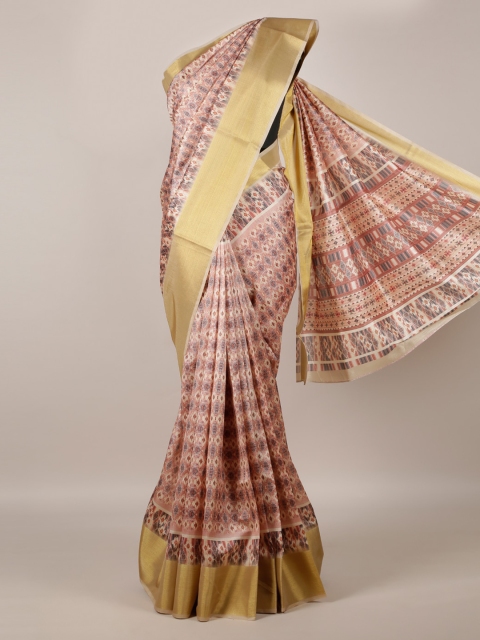 

Pothys Peach-Coloured Printed Jute Silk Saree