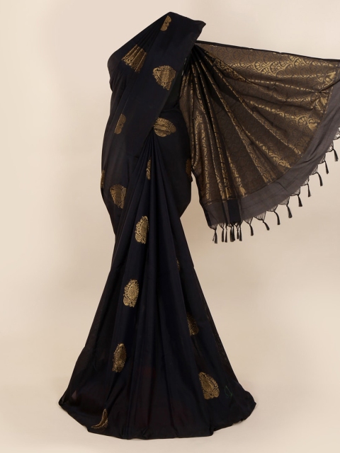 

Pothys Black & Gold-Toned Silk Cotton Woven Design Saree