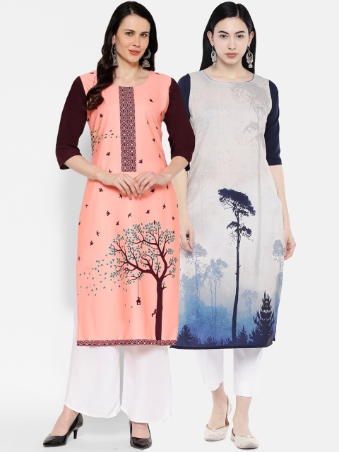 

7Threads Women Multicoloured Printed Straight Kurta Pack Of 2, Multi