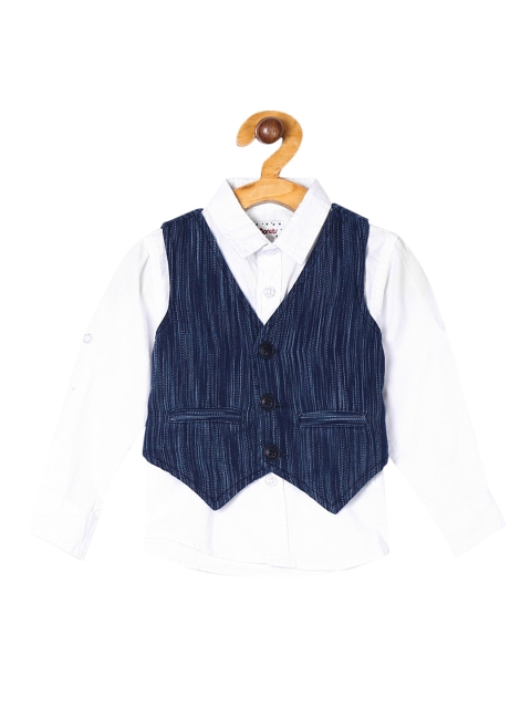 

Donuts Boys White & Blue Regular Fit Solid Casual Shirt With Waistcoat