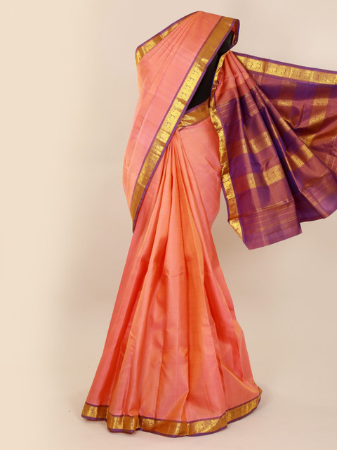 

Pothys Pink Pure Silk Solid Kanjeevaram Saree