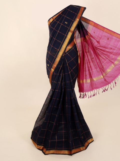 

Pothys Navy Blue Checked Pure Cotton Saree