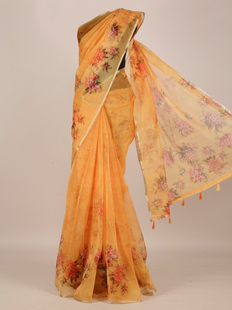 

Pothys Yellow Printed Jute Silk Saree