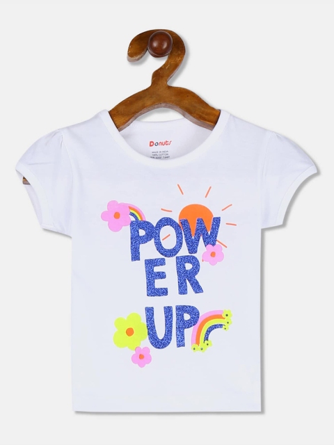 

Donuts Girls White Printed Round Neck T-shirt