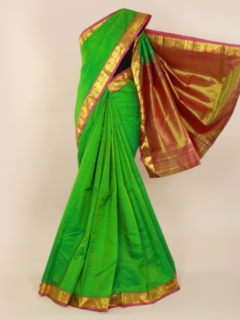 

Pothys Green & Gold-Toned Pure Silk Woven Design Kanjeevaram Saree
